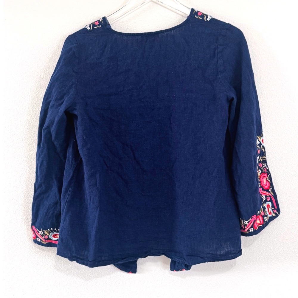 Market & Spruce | Navy Linen Kimono Floral Embroidered Cardigan Top - Picture 5 of 5